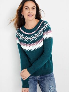 Maurice’s Fair Isle Sweater Green Women’s NWT Crew Neck Size Small